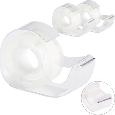 relaxdays plakbandhouder - set van 3 - plakband dispenser - transparant - afroller
