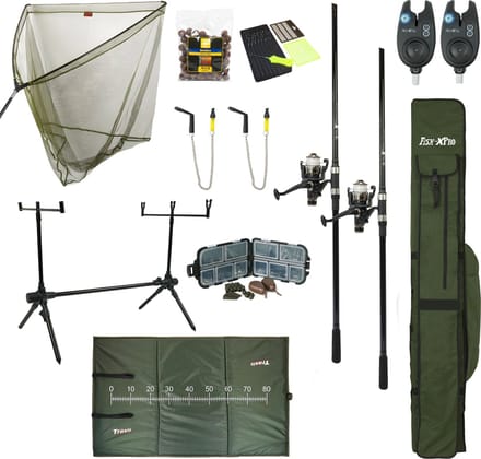 Fish-Xpro Karperset - Improve Mega - Karpervissen - 2 Hengels - 2 Molens - Schepnet - Onthaakmat - Rodpod - Beetmelders
