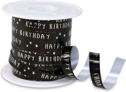 Krullint Happy Birthday Zwart – Cadeaulint - 10mm