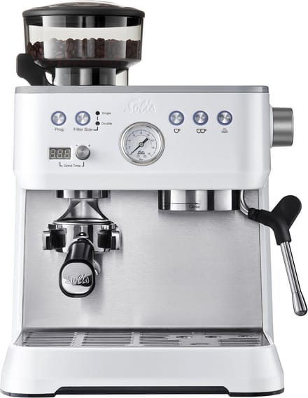 Solis Grind & Infuse Perfetta Pistonmachine - Espressomachine met Maler - RVS Koffiemachine met Ingebouwde Bonenmaler - Wit