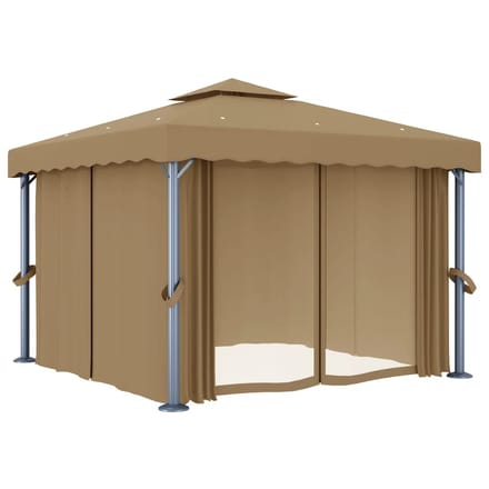 vidaXL - Prieel - met - gordijn - 3x3 - m - aluminium - taupe
