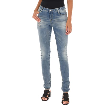 Lange denim broek versleten en gescheurd effect 10DB50305 vrouw