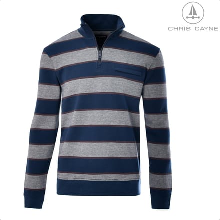 Chris Cayne sweatshirt - M - gestreept - Trui - blauw/beige - schipperskraag - jersey - borstzak