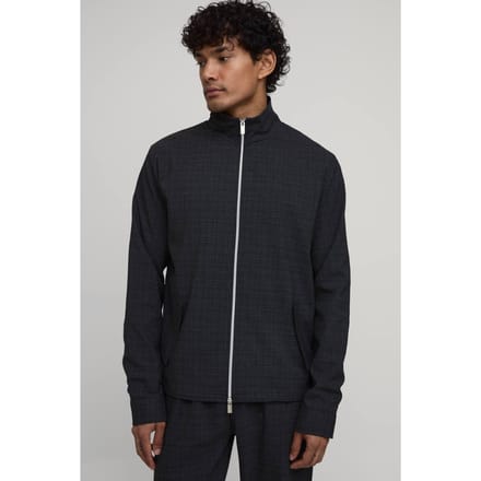 Micro Check Double Zip Funnel Neck Regular Fit Harrington Jacket Co-ord | Charcoal | Size XS
