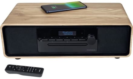 Bluetooth microsysteem - THOMSON - Hout/Zwart - FM Radio/DAB+/CD/MP3/USB/Inductie, 75W, LCD display, Afstandsbediening, Voeding. 230V