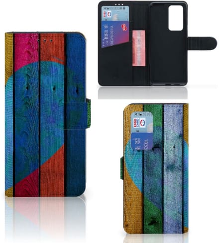 Huawei P40 Pro Book Style Case Wood Heart - Cadeau voor je Vriend