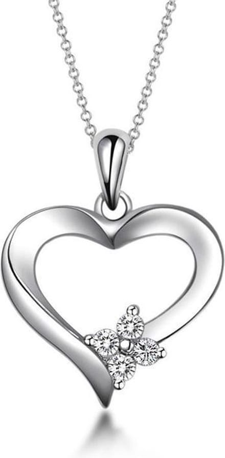 Zilveren Ketting - Hart - Zirkonia - Damesketting - Hartenketting