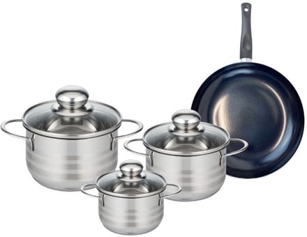 Set van 1 Koekenpan 20 cm en 3 kookpotten 12, 14 en 16 cm Elo Prima Glanzend