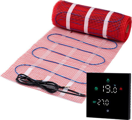 Pro-mat Red Series complete elektrische vloerverwarming set 200 watt met WiFi thermostaat, 1,5 m², Zwart