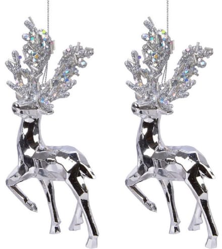 Decoris Kerstboomhanger Rendier - 3x - zilver - 16 cm - kunststof - kerstversiering