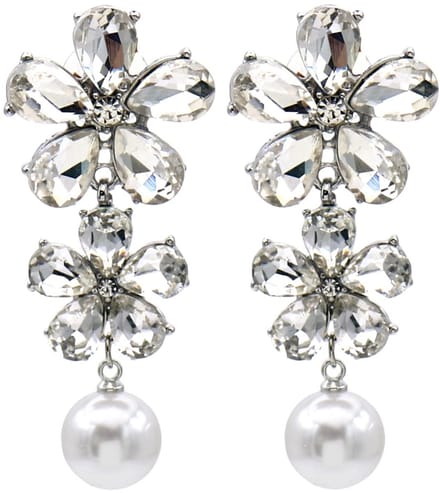 Oorbellen bloem kristal - zilverkleurig - 5 cm