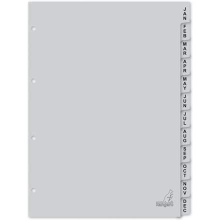 Kangaro tabbladen - A4 - PP 120 micron - grijs - 4-gaats - 12-delig maand