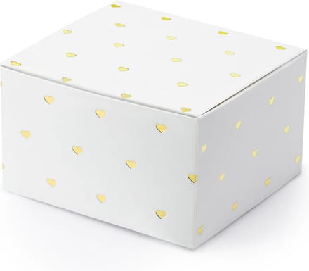 PartyDeco cadeaudoosje Hartjes - Bruiloft bedankje - 10x - wit/goud - papier - 6 x 4 cm