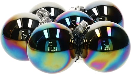Decoris Kerstballen - 6x stuks - zwart parelmoer - D8 cm - glas - glans en mat - kerstversiering - Kerstboomversiering