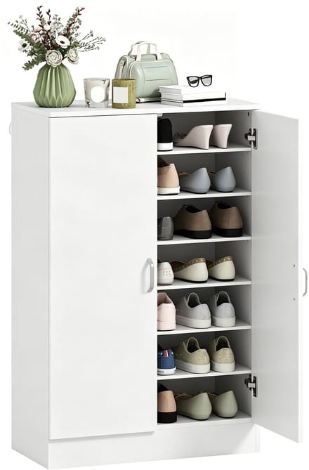 Rolipo-Schoenenkast - 2-deurs soft-close - 6 verstelbare legplanken - Wit / opbergruimte voor 21 paar