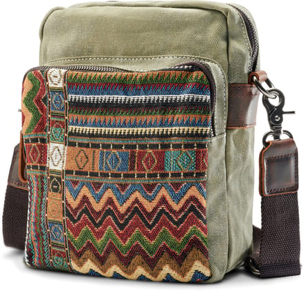 Retro Legergroene Boheemse Canvas Schoudertas