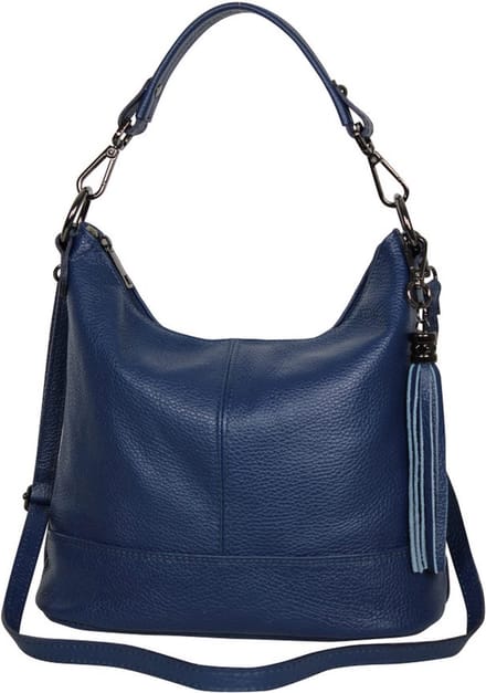 AmbraModa GLX09 - Dames handtas, schoudertas van echt leer. Jeansblauw