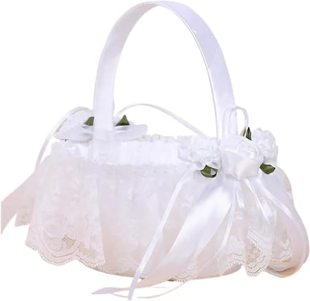 Bloemenmandje - Bruiloft Decoratie - Bruiloft Ceremonie - Elegant Kant Design - 22x20cm - Wit