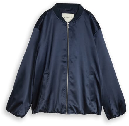 Tom Tailor - Plus Size - Satijnen blousonjasje met bomberkraag - Maat 44 - sky captain blue