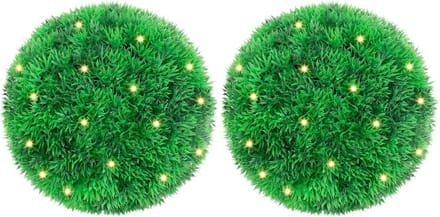 vidaXL - Kunstbuxusballen - met - LED-verlichting - 2 - st - 22 - cm - groen