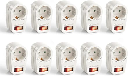 Set van 10 Stopcontactadapters met Aan/Uit Schakelaar - Type C/EF - Wit