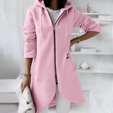 Casual losse, lange gewatteerde sweatshirtjas met rits en capuchon voor dames M roze
