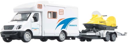 METAL Camper pull back+aanhanger+sneeuwscooter - Compleet set - Vakantie speelgoed voertuig set