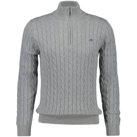 Gant Trui Allover Cable Knit Cotton Half Zip Grijs Melange / male