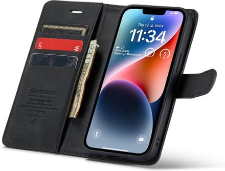 iPhone 11/XR Bookcase hoesje - CaseMe - Effen Zwart - Kunstleer