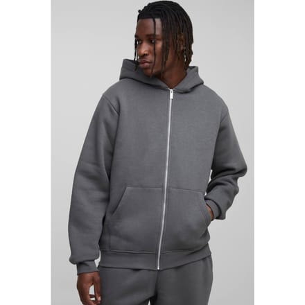 Tall Essential Regular Zip Through Hoodie | Charcoal | Size Medium