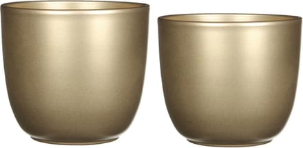 Mica - Plantenpot/bloempot - 4x stuks - keramiek - goud - D14.5/17 cm