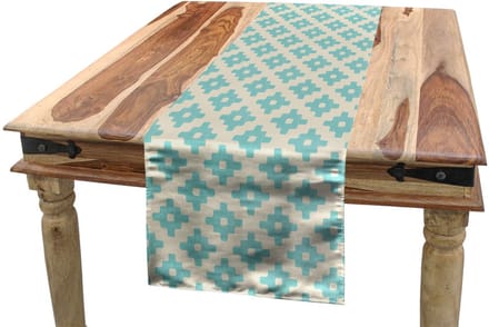 ABAKUHAUS – Turkoois Tafelloper Geometrisch Retro – 40x180 cm, Polyester