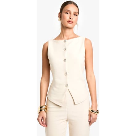 boohoo Dames Textured Button Through Waistcoat | Creme | Maat: 42