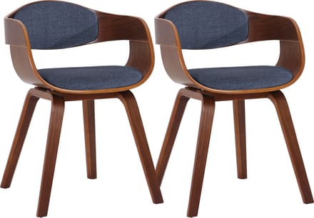 CLP Kingston Set van 2 eetkamerstoelen - Met armleuning - Stof - walnoot/blauw walnoot