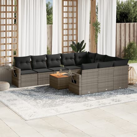 vidaXL - 11-delige - Loungeset - met - kussens - poly - rattan - zwart