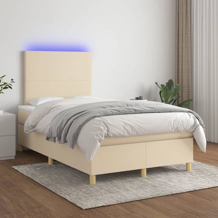 vidaXL - Boxspring - met - matras - en - LED - stof - crèmekleurig - 120x200 - cm