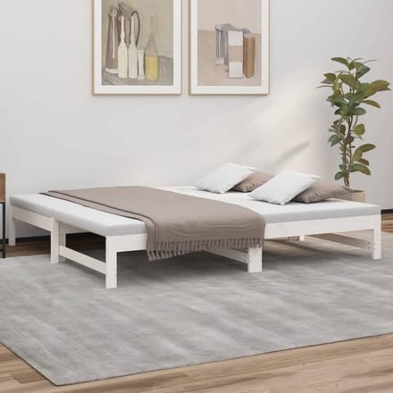 Uitschuifbaar Slaapbank 2-in-1 met Massief Houten Frame, Wit