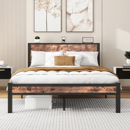 Stevig Metalen Bedframe met Hoofdeinde en Voeteneinde in Zwart