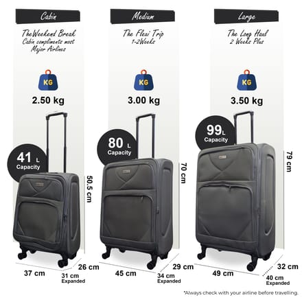 Softshell lichtgewicht grijs nylon 4-wiel reiskoffer Feestkoffers