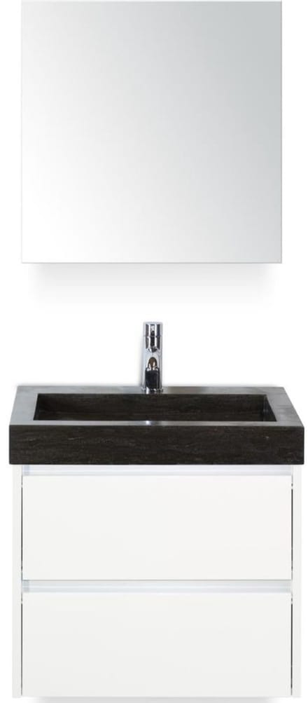 Dante Badmeubelset 60 cm - Wit Hoogglans - Wastafel Hardsteen Wit Lucca met Spiegelkast