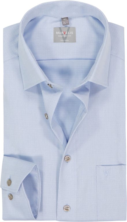 MARVELIS comfort fit overhemd - structuur - lichtblauw - Strijkvrij - Boordmaat: 49 (EU maat: 4XL)