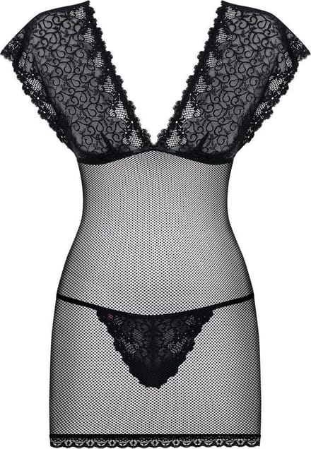 Obsessive Jurkje met mouwen & String - Erotische Lingerieset - Maat S/M - Zwart