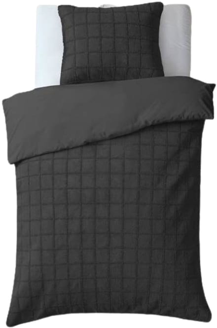 Droomtextiel Teddy Dekbedovertrek Fur Check - 140x200/220 cm - Zwart