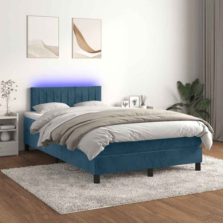 vidaXL - Boxspring - met - matras - en - LED - fluweel - donkerblauw - 120x200 - cm