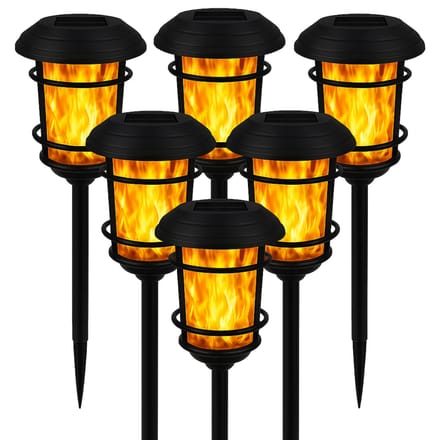 Dutch Standard Solar Tuinfakkels – 6 Stuks – 43 cm – LED Vlameffect – Schemersensor – Zwart
