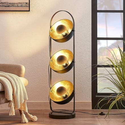 Lindby - vloerlamp - 3lichts - Metaal - H: 120 cm - E27 - zwart, goud