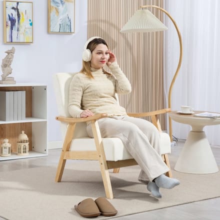 MODFU - Fauteuil - Gebogen Armleuningen En Gevoerd - Scandinavisch - Woonkamer - Polyester - Crèmewit - 65 X 80 X 83 Cm
