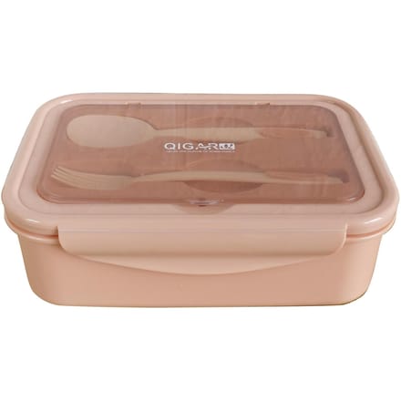1400 ml plastic lunchbox met vork en lepel, 3 compartimenten, enkellaags, lekvrij, herbruikbaar, scherper roze