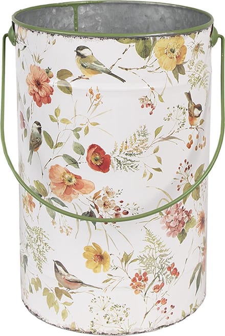 Clayre & Eef Decoratie Emmer Ø 12x20 cm Wit Metaal Bloemen