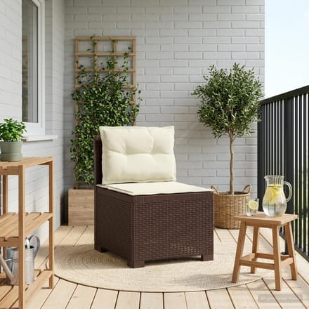 vidaXL - Eén-zits - Tuin - Sofa - met - Kussens - Rieten - Look - PP - Bruin